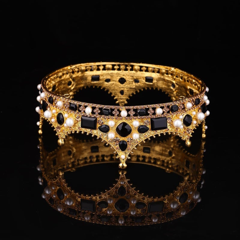 FORSEVEN King Crown for Men Crystal Pearl Wedding Tiaras Birthday Party Round Crowns Christmas Crowns - Image 5